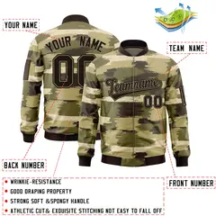 Black Khaki Camo Full-Zip Varsity Letterman Bomber Jacket 2