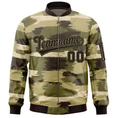 Black Khaki Camo Full-Zip Varsity Letterman Bomber Jacket 3