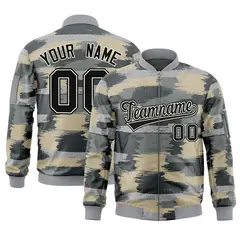 Black Khaki Camo Full-Zip Varsity Letterman Bomber Jacket