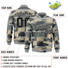 Black Khaki Camo Full-Zip Varsity Letterman Bomber Jacket 2