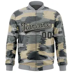 Black Khaki Camo Full-Zip Varsity Letterman Bomber Jacket 3