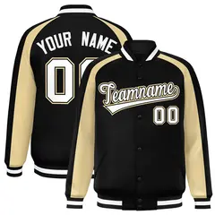 Black Khaki Color Block Raglan Varsity Letterman Jacket 1