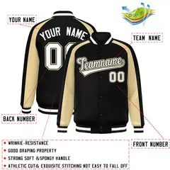 Black Khaki Color Block Raglan Varsity Letterman Jacket 2