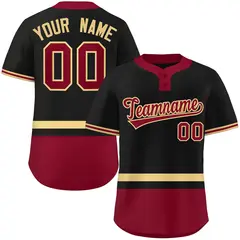 Black Khaki-Crimson Color Block Two-Button Softball Jersey