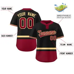 Black Khaki-Crimson Color Block Two-Button Softball Jersey 2