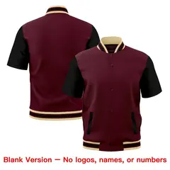 Black Khaki Crimson Full-Snap Short Sleeve Varsity Jacket 7