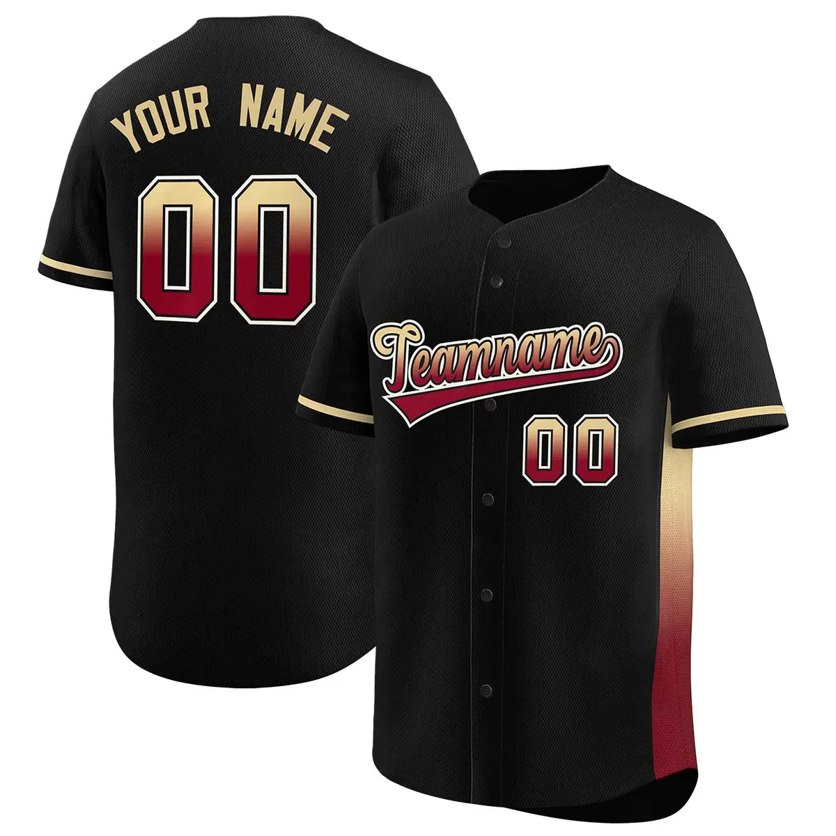 Black Khaki-Crimson Gradient Side Baseball Jersey