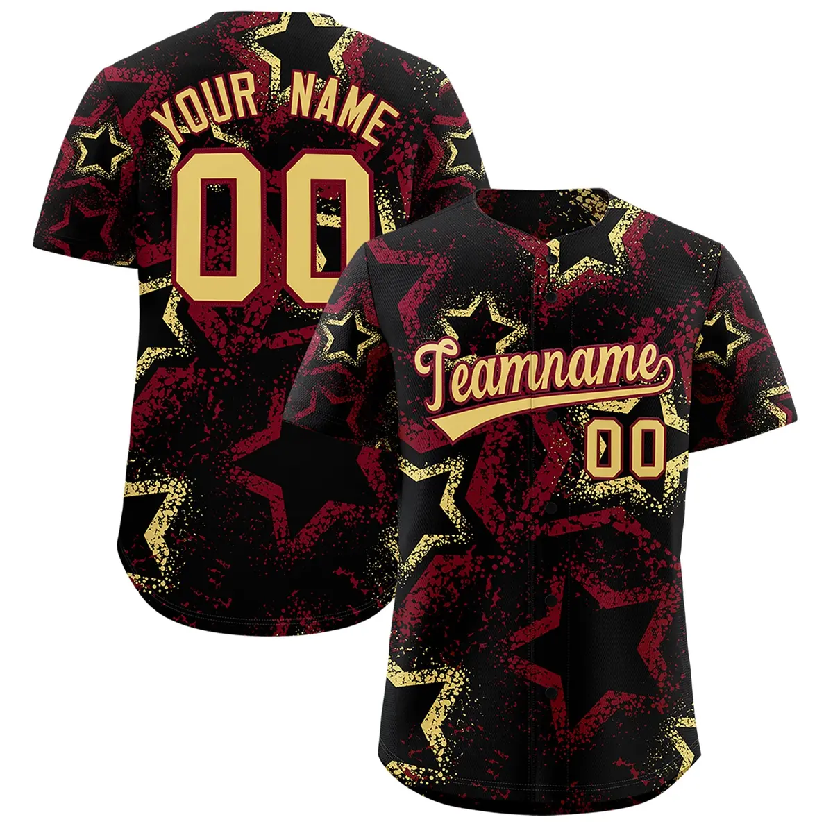 Black Khaki Crimson Graffiti Star Ink Baseball Jersey