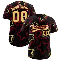 Black Khaki Crimson Graffiti Star Ink Baseball Jersey