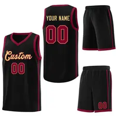Black Khaki-Crimson Orange Side Two Bars Basketball Jersey 6