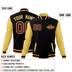 Black Khaki Crimson Raglan Sleeve Cotton Letterman Jacket 2