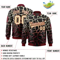 Black Khaki-Crimson Spotted Varsity Full-Zip Letterman Bomber Jacket 2