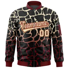 Black Khaki-Crimson Spotted Varsity Full-Zip Letterman Bomber Jacket 3