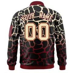 Black Khaki-Crimson Spotted Varsity Full-Zip Letterman Bomber Jacket 4