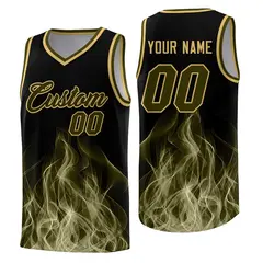 Black Khaki Flame Graffiti Printed Basketball Jersey 1