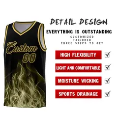Black Khaki Flame Graffiti Printed Basketball Jersey 2