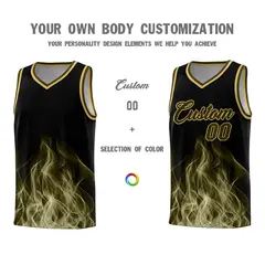 Black Khaki Flame Graffiti Printed Basketball Jersey 3