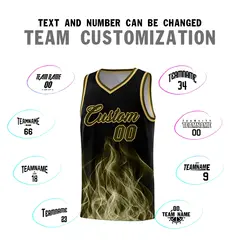 Black Khaki Flame Graffiti Printed Basketball Jersey 4