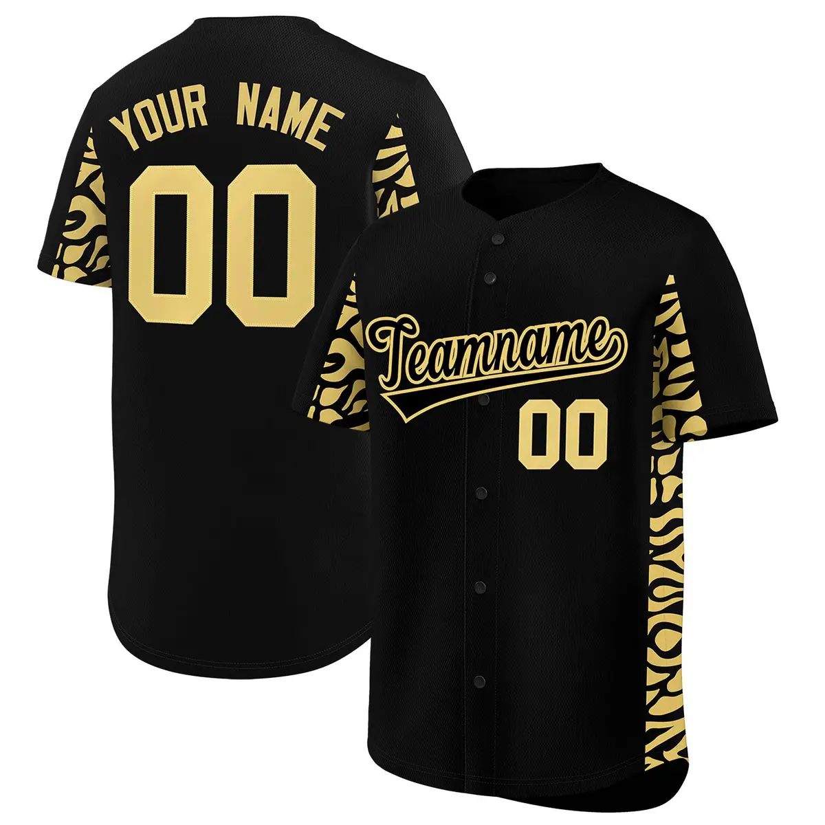 Black Khaki Leopard Graffiti Side Baseball Jersey