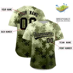Black Khaki Puzzle Elements Baseball Jersey 2