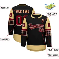 Black Khaki Raglan Sleeves Round-Neck Hockey Jersey 2