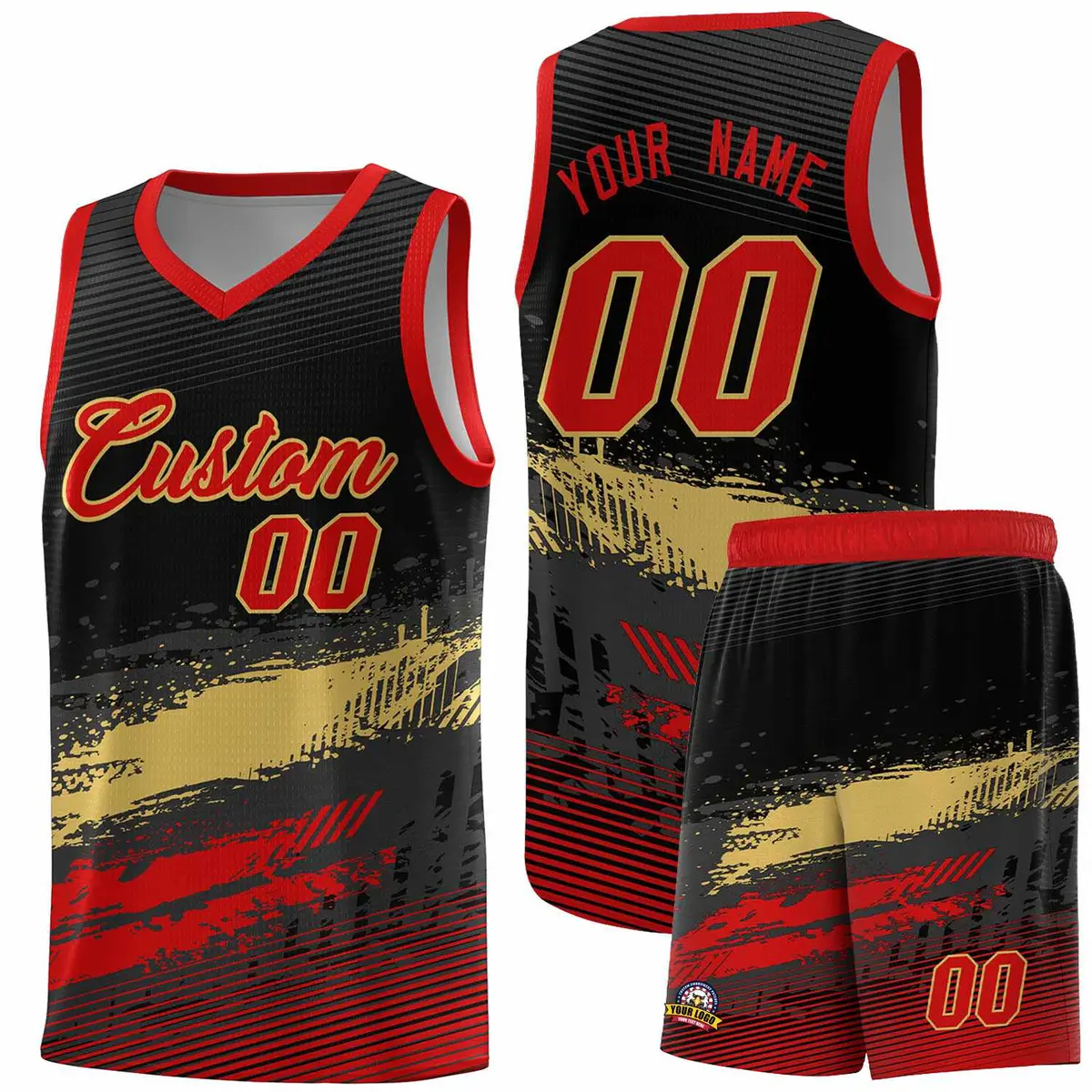 Black Khaki Red Graffiti Pattern Basketball Jersey