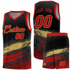 Black Khaki Red Graffiti Pattern Basketball Jersey