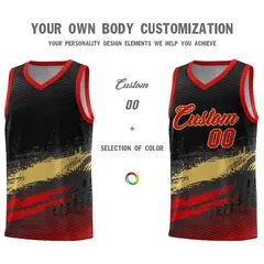 Black Khaki Red Graffiti Pattern Basketball Jersey 3