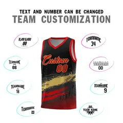 Black Khaki Red Graffiti Pattern Basketball Jersey 4