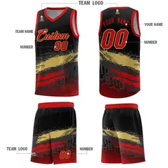 Black Khaki Red Graffiti Pattern Basketball Jersey 5