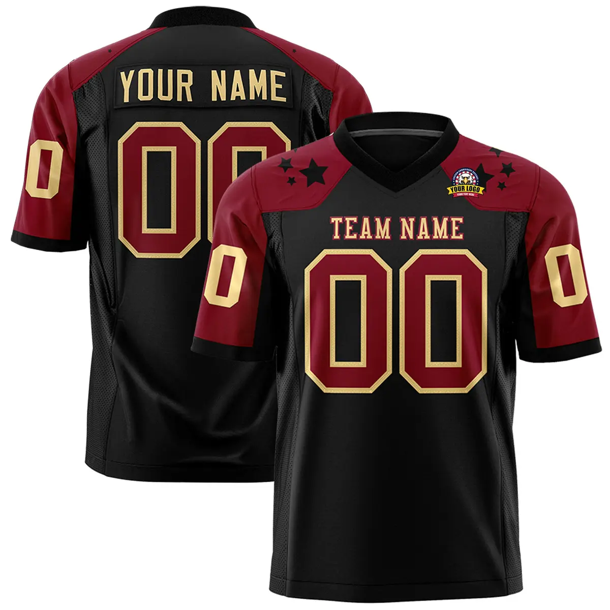 Black Khaki Shoulder Star Pattern Flag Football Jersey