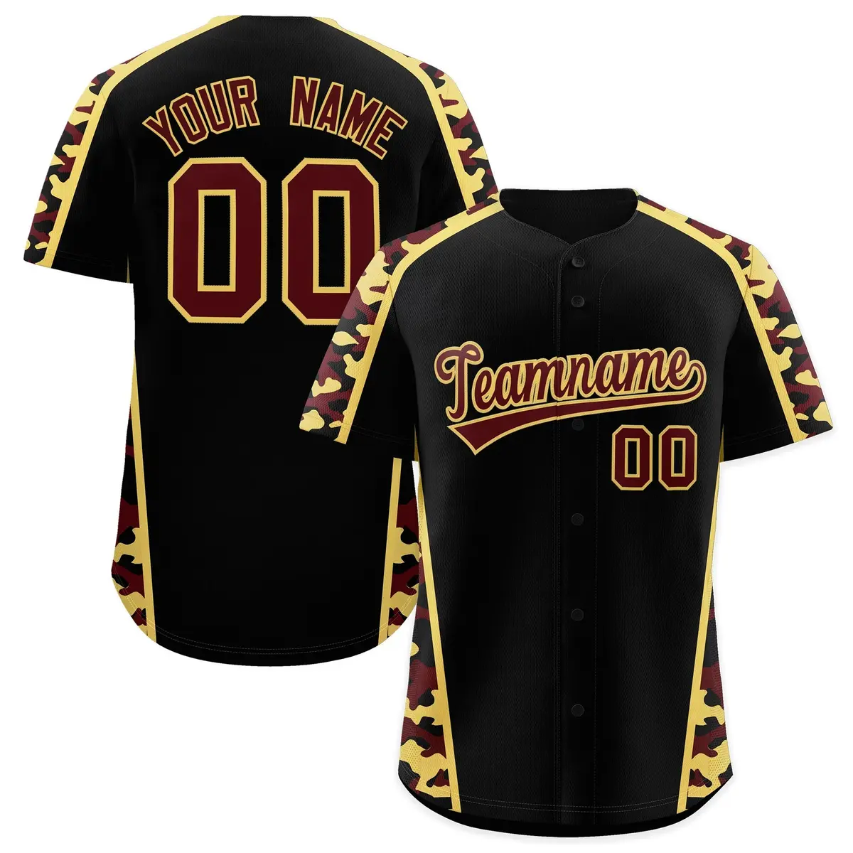 Black Khaki Side Camo Baseball Jersey