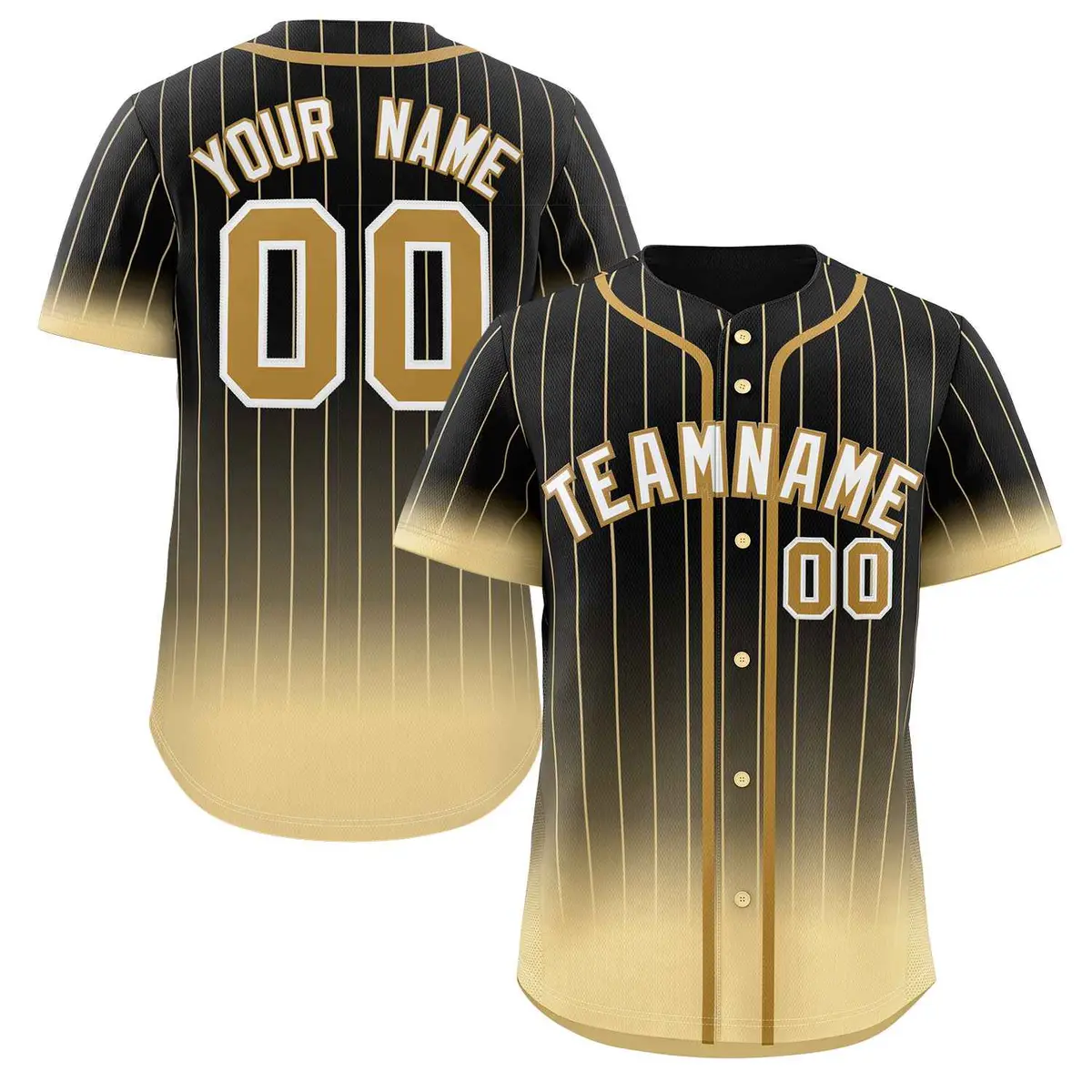 Black Khaki-White Gradient Stripe Baseball Jersey