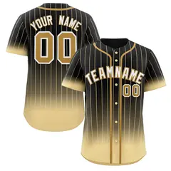 Black Khaki-White Gradient Stripe Baseball Jersey