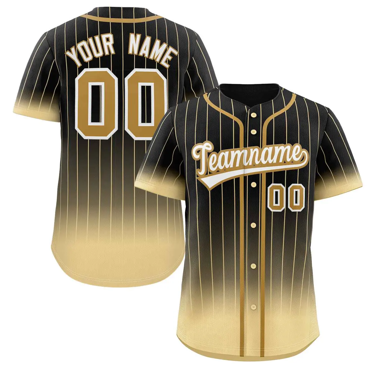 Black Khaki-White Gradient Stripe Baseball Jersey