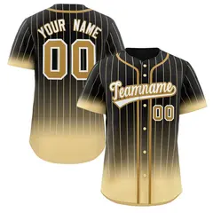Black Khaki-White Gradient Stripe Baseball Jersey