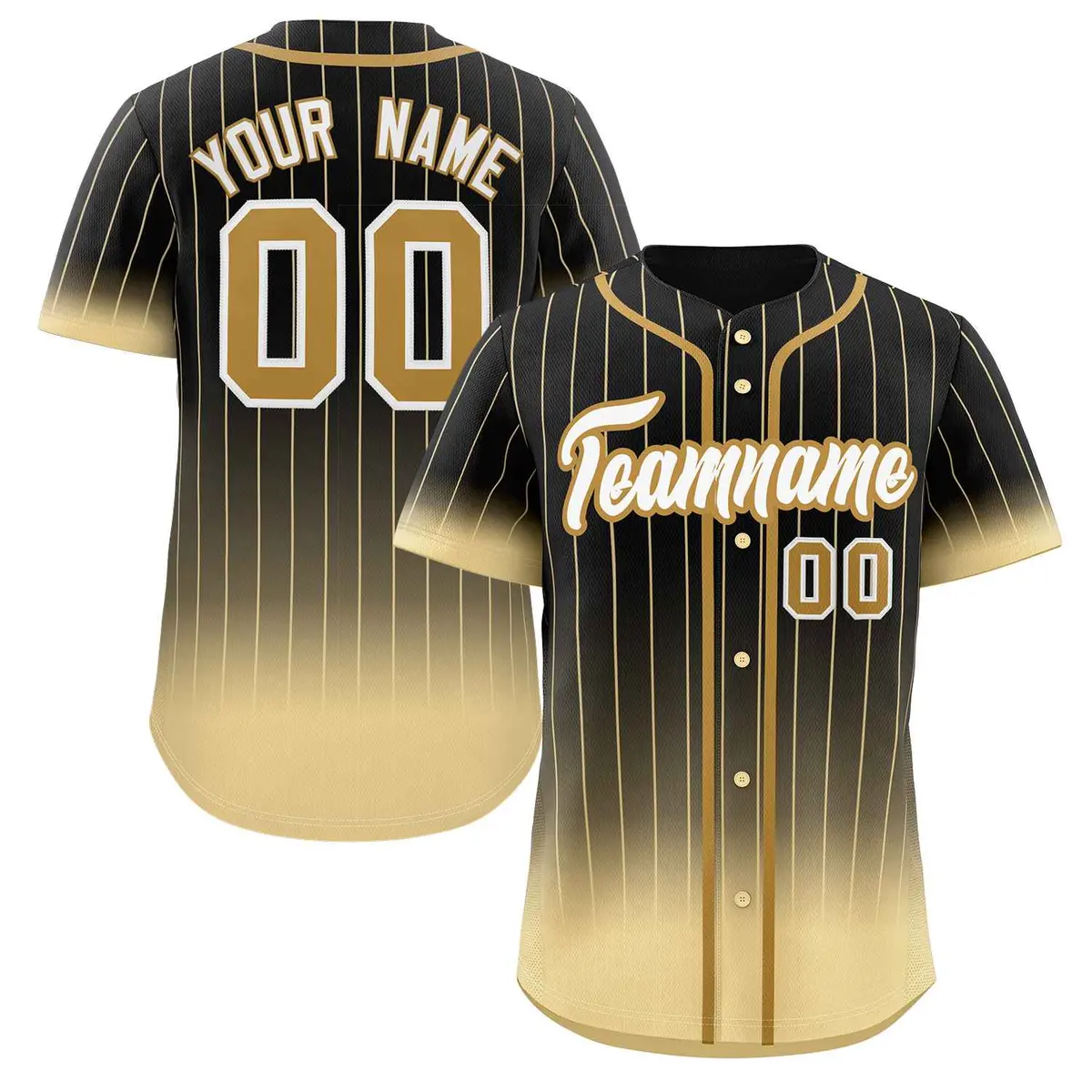 Black Khaki-White Gradient Stripe Baseball Jersey