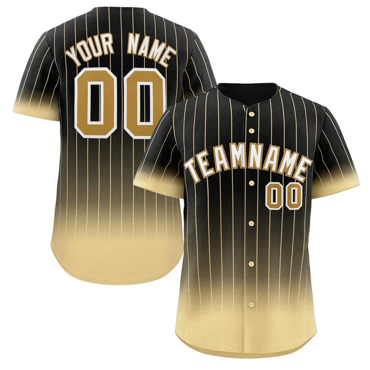 Black Khaki-White Gradient Stripe Baseball Jersey