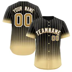 Black Khaki-White Gradient Stripe Baseball Jersey