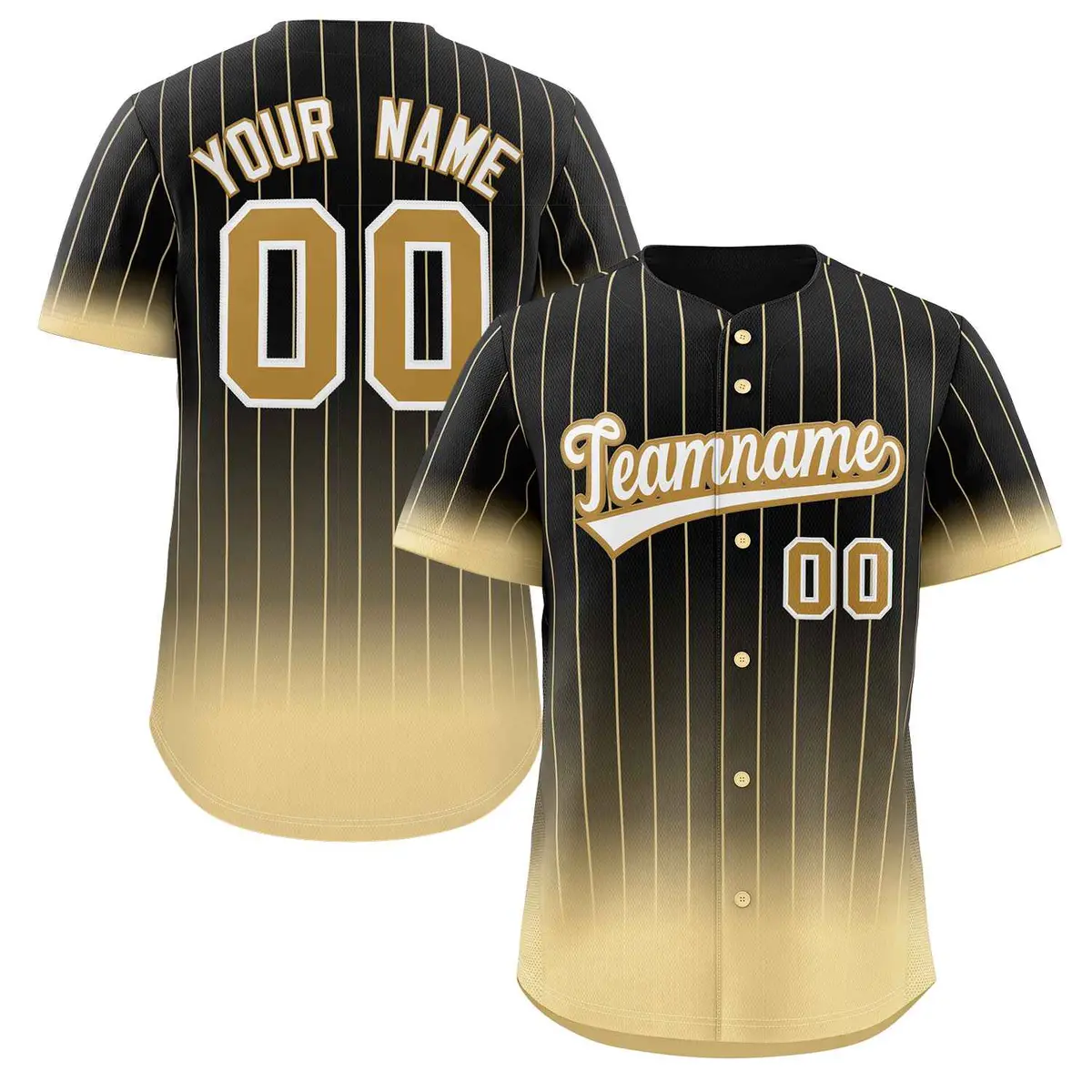 Black Khaki-White Gradient Stripe Baseball Jersey