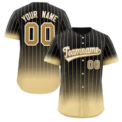 Black Khaki-White Gradient Stripe Baseball Jersey