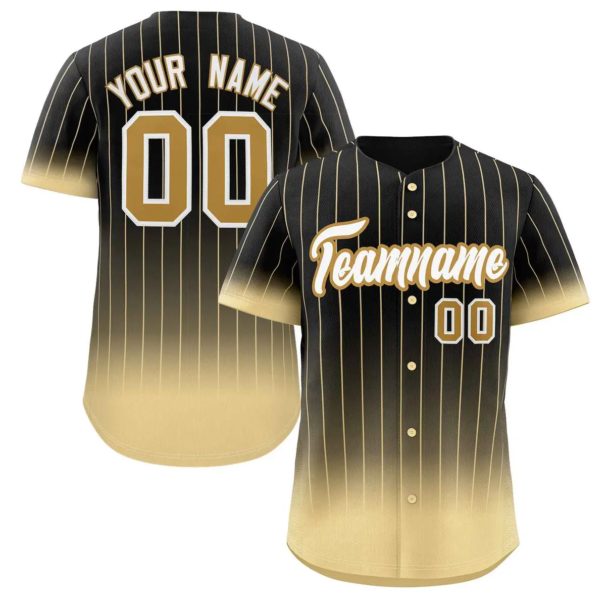 Black Khaki-White Gradient Stripe Baseball Jersey