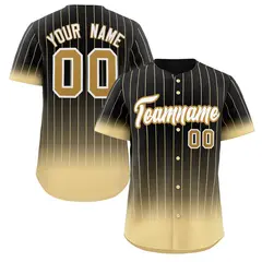 Black Khaki-White Gradient Stripe Baseball Jersey