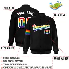 Black LGBT Rainbow Pride Month Letterman Baseball Jacket 2