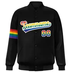 Black LGBT Rainbow Pride Month Letterman Baseball Jacket 3