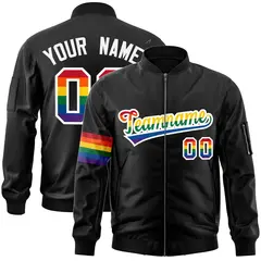 Black LGBT Rainbow Pride Month Letterman Bomber Jacket
