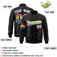 Black LGBT Rainbow Pride Month Letterman Bomber Jacket 2