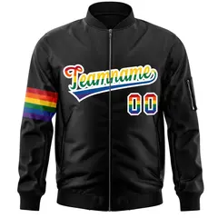 Black LGBT Rainbow Pride Month Letterman Bomber Jacket 3