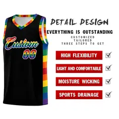 Black LGBT Rainbow Pride Month Sports Basketball Jersey 3