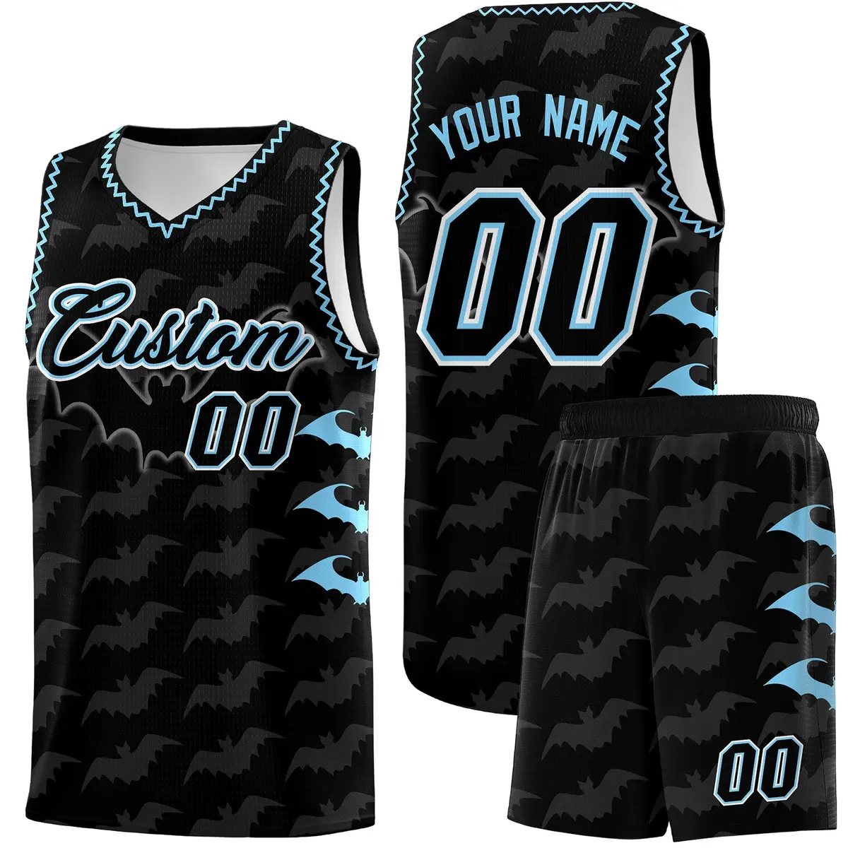 Black Light Blue Bat Pattern Halloween Basketball Jersey